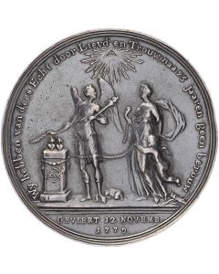 Penning ter gelegenheid van het zilveren huwelijk van David Jan Thilenus en Margaretha Elisabeth van der Haer, 1779 