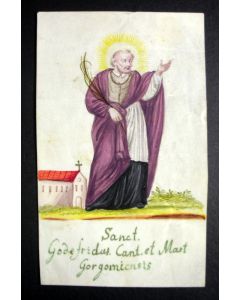 Handgeschilderd devotieprentje met de heilige Godefridus, martelaar van Gorcum