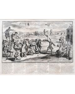 Kopergravure, Uytslag der Wind Negotie (Uit 'Het Groote Tafereel der Dwaasheid'-1720) 