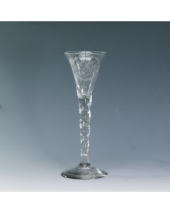 Gegraveerd kelkglas met monogram, eind 18e eeuw