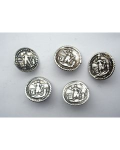 Vijf zilveren knopen met voorstelling van de Koopvaart, Schoonhoven ca. 1800