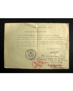 Certificaat van goedkeuring van de aankoop van een huis van een Joodse vrouw door een nazi in Kobern (Duitsland), 1939