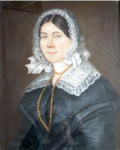 Berend Kunst, portret van een dame met kanten muts, 1847