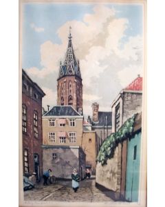 Hendrik de Laat, 'Grote Kerk Den Haag', kleurenets, ca. 1930