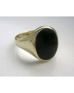 Gouden damesring / zegelring met onyx