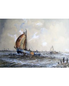 Wim Bos, Harderwijker vissersschepen op de Zuiderzee. pastel