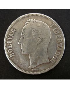 Venezuela, 5 bolivares zilver, 1886