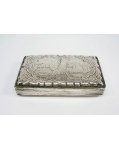 Zilveren tabaksdoos, gegraveerd met landelijke voorstellingen  Schoonhoven 1868