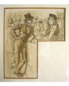 Johann Kachel, 'Dame en heer aan een tapkast', tekening, ca. 1860