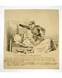 'In 't militaire Hospitaal', humoristische sepiatekening, ca. 1870
