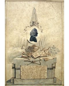 Memorietekening ter gedachtenis aan Abraham Beaumond, organist en beiaardier te Leiden, overleden 1794