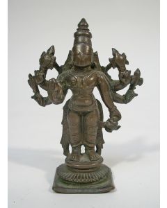 Bronzen beeldje, zesarmige Shiva, India, 18e eeuw