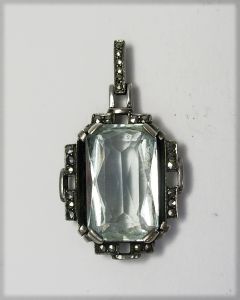 Zilveren hanger met aquamarijn en marquesiet, Art Deco