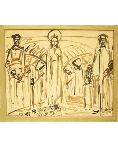 Jan Toorop, 'Moeder Gods met kinderen', sepiatekening, ca. 1920