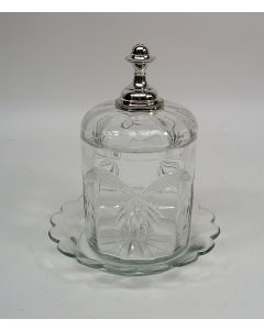 Kristallen biscuitpot / koekpot met zilveren knop, 19e eeuw