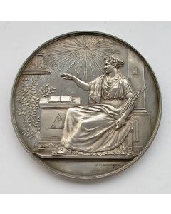 Zilveren penning op het honderdjarig bestaan van de vrijmetselaarsloge 'La Vertu' te Leiden, 1857