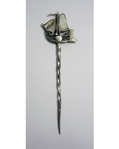 Zilveren pijpenwroeter met zeilboot, 19e eeuw