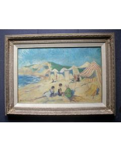 Harrie Kuyten, strandtafereel, olieverf