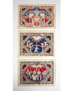 Drie linnen noodgeldbiljetten, Bielefeld 1921