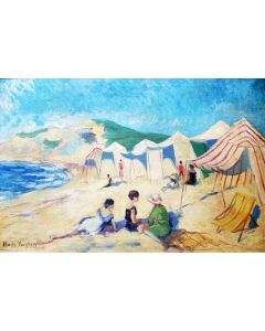 Harrie Kuyten, strandtafereel, olieverf