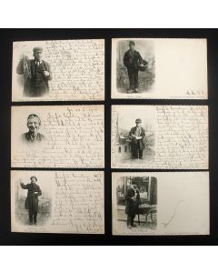 Zes prentbriefkaarten van Groninger straattypen, 1900