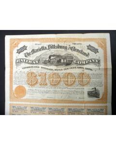 Marietta, Pittsburg and Cleveland Railway Company 7 %, 1874.  Gold  bond 