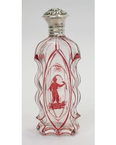 Boheems kristallen parfumflesje met Nederlandse zilveren dop, 19e eeuw