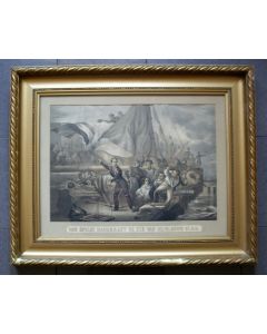 'Het springen van de kanonneerboot van Jan van Speijk', lithografie, 19e eeuw