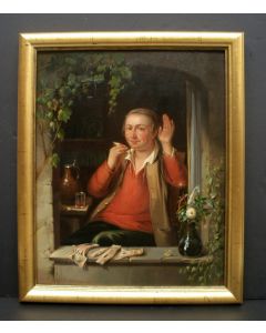 Pieter Sjamaar, 'Een fijnproever', paneel, 1860