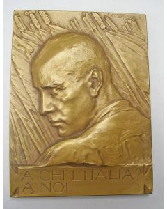 Plaquettepenning, Mussolini, ca. 1930, door Castiglioni