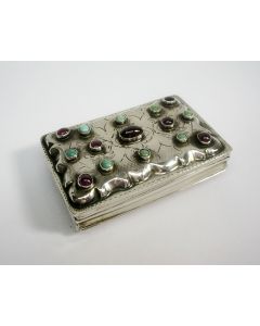 Zilveren snuifdoos, bezet met halfedelstenen, Schoonhoven 1865