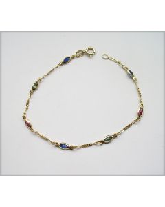 Gouden schakelarmbandje met gekleurde zirkonia