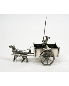 Zilveren miniatuur, hondenkar, 19e eeuw 