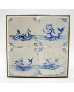 Vierpas van tegels met zeewezens, ca. 1700