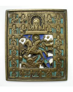 Bronzen reisicoon, heilige Dimitri,  Rusland, 19e eeuw