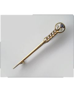 Jugendstil gouden brochette met saffiertje en pareltjes, ca. 1900 