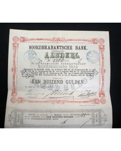 Aandeel van 1000 gulden in de Noordbrabantsche Bank, 1889