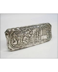 Zilveren tabaksdoos met bijbelse en landelijke voorstellingen, Andries Graves Kooiman, Schoonhoven, 1797