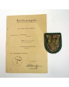 [Duitsland] het Krimschild, 1942, met bijbehorende oorkonde