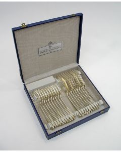 10 zilveren viscouverts in cassette, model Hollands Glad, 1951 [visbestek]
