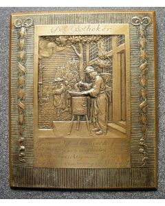 Bronzen plaquette, 'De apotheker', J.C. Wienecke, ca. 1930