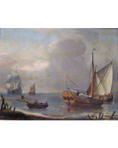 Aernout Smit, 'Schepen voor de kust', olieverf op paneel, 17e eeuw