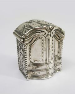 Zilveren lodereindoosje, kabinetje met  allegorische voorstellingen, Cornelis van Hoek, Amsterdam 1804