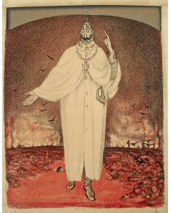 Jan Sluijters, karikatuur van Keizer Wilhelm II, litho, 1915