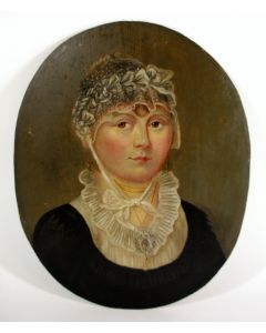 Portret van een jongedame met kanten muts, olieverf, ca. 1800