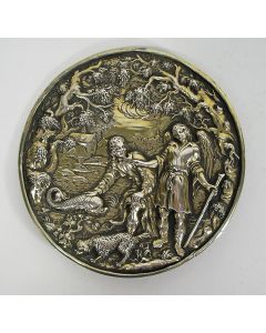 Zilveren plaquette met de afbeelding van Tobias en de vis, 17e eeuw