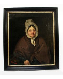 Portret van een vrouw met neepjesmuts, 19e eeuw