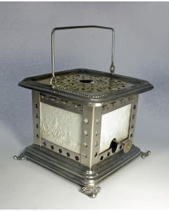 Theelicht met biscuit porseleinen transparantjes / lithofanen, ca. 1900