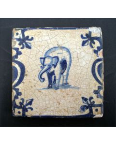 Tegel met olifant, 17e eeuw