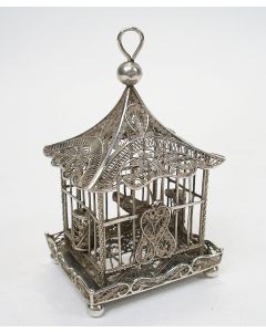 Zilveren filigrain miniatuur vogelkooi, ca. 1850